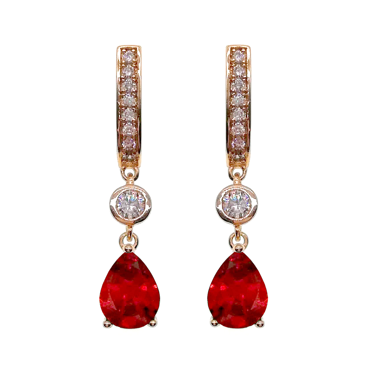 

Серьги Xuping из медицинского золота, красные фианиты, позолота 18К, 23847