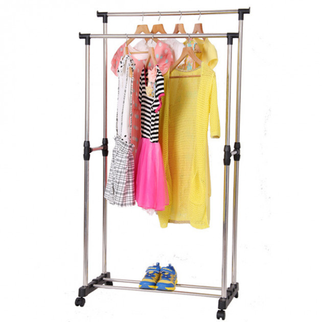 

Вешалка стойка для одежды напольная двойная телескопическая Double-Pole Clothes-horse