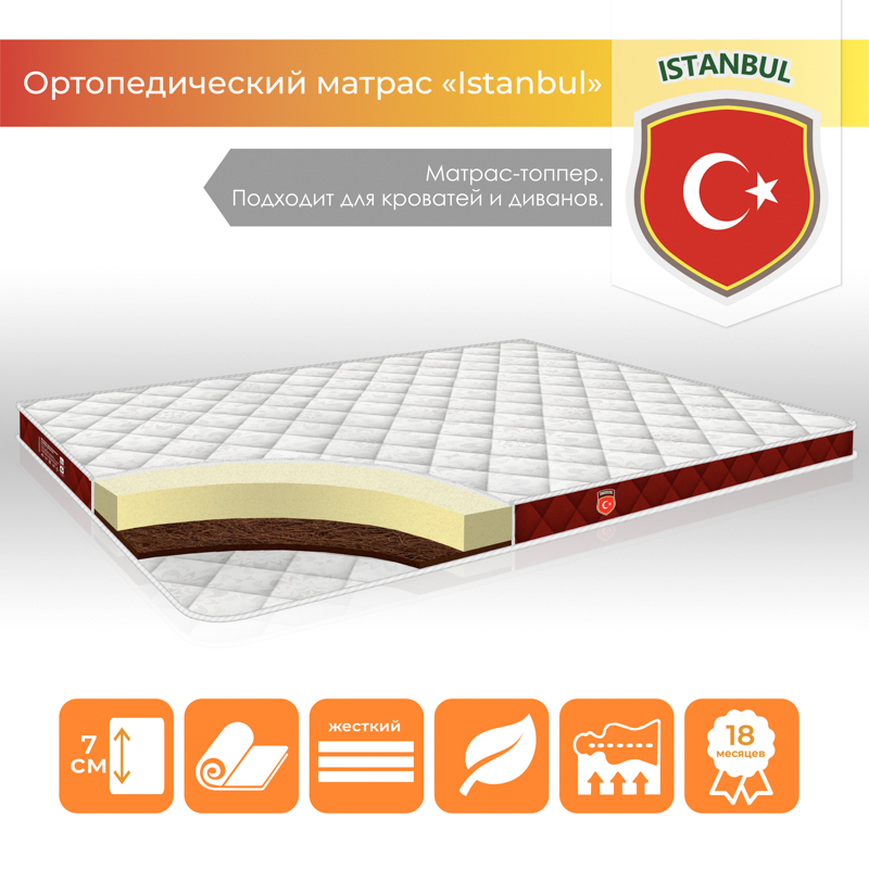 

Матрас ТМ TAG топпер "Instanbul" для дивана и кровати чехол Жаккард размер 80*200 см