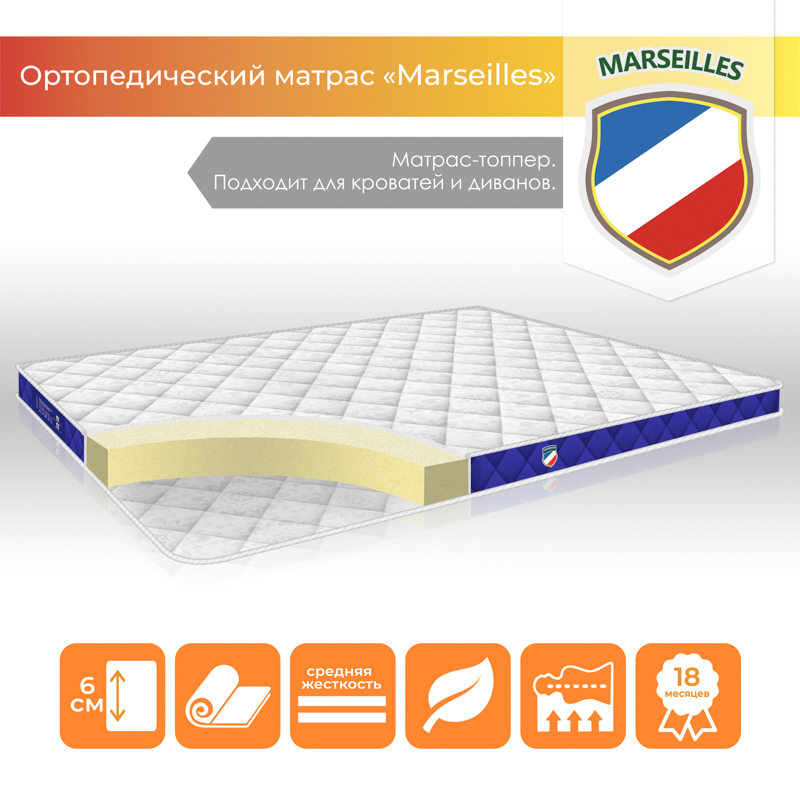 

Матрас ТМ TAG Mrseilles топпер для кроватей и диванов чехол Жаккард размер 90*200 см