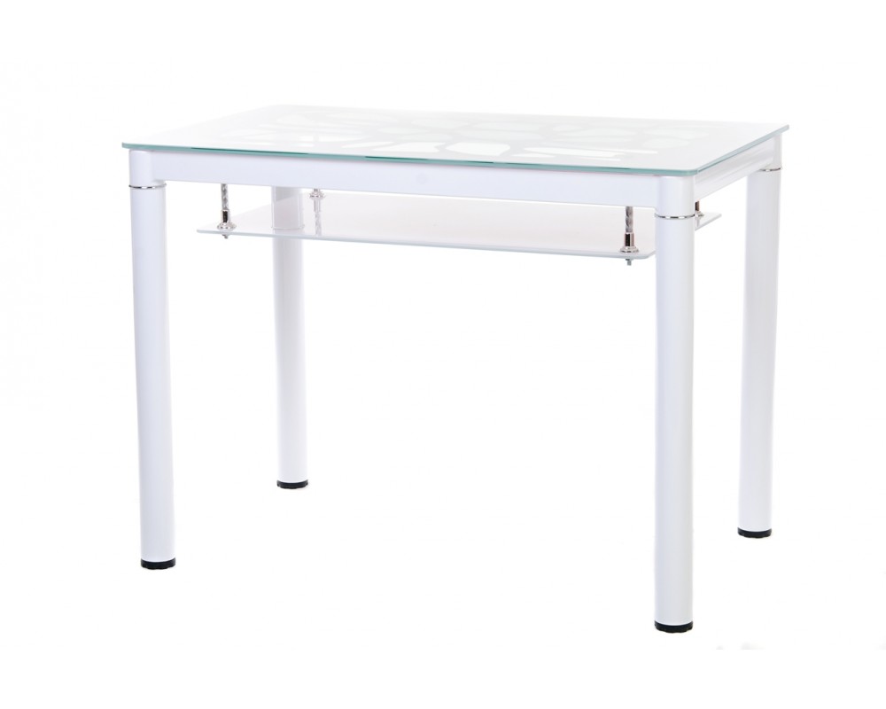 

Стол обеденный не раскладной с полкой столешница каленое стекло с узором ножки металл Т-300-2 Vetro Mebel Белый