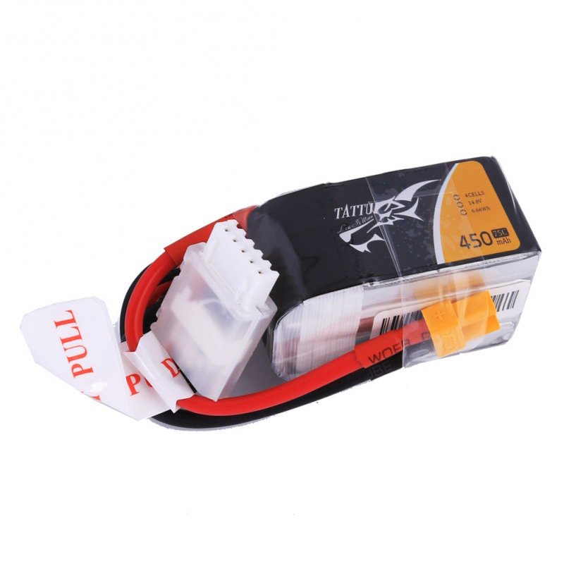 

Аккумулятор Tattu LiPO 14,8В 450мАч 4S 75C 45х24х27мм 55г XT30 (TA-75C-450-4S1P)