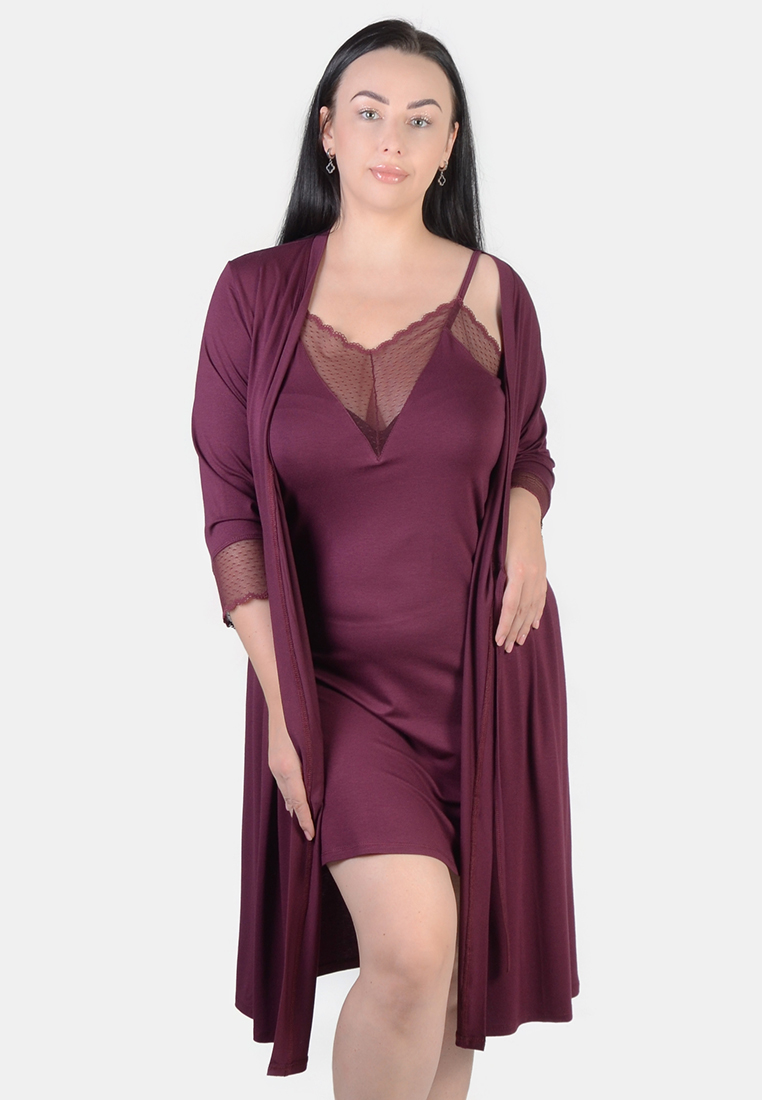 

Комплект халат ночная рубашка N.EL. 1126-92-2 XL марсала 48047