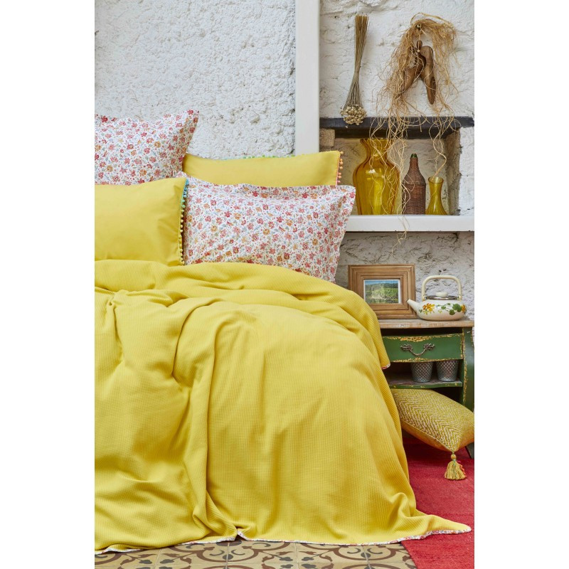 

Постельное белье Karaca Home - Picata sari 2018-2 желтый pike jacquard 200*220 евро