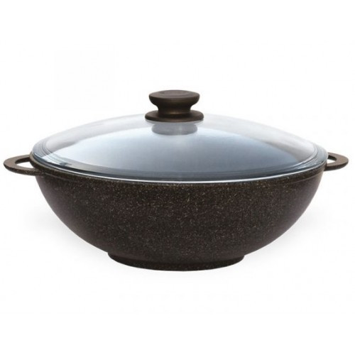 

Сковородка-вок 4 л./28 см ТМ БИОЛ 28033ПС Granite Brown с литыми ручками и стеклянной крышкой