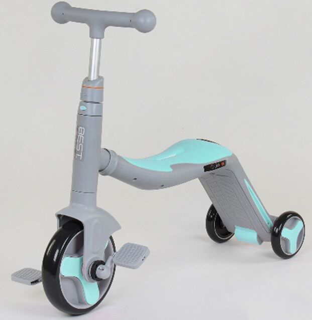 

Cамокат трехколесный Best Scooter JT 10181 3 в 1 Самокат беговел велосипед С подсветкой и музыкой 8 мелодий Серый с голубым