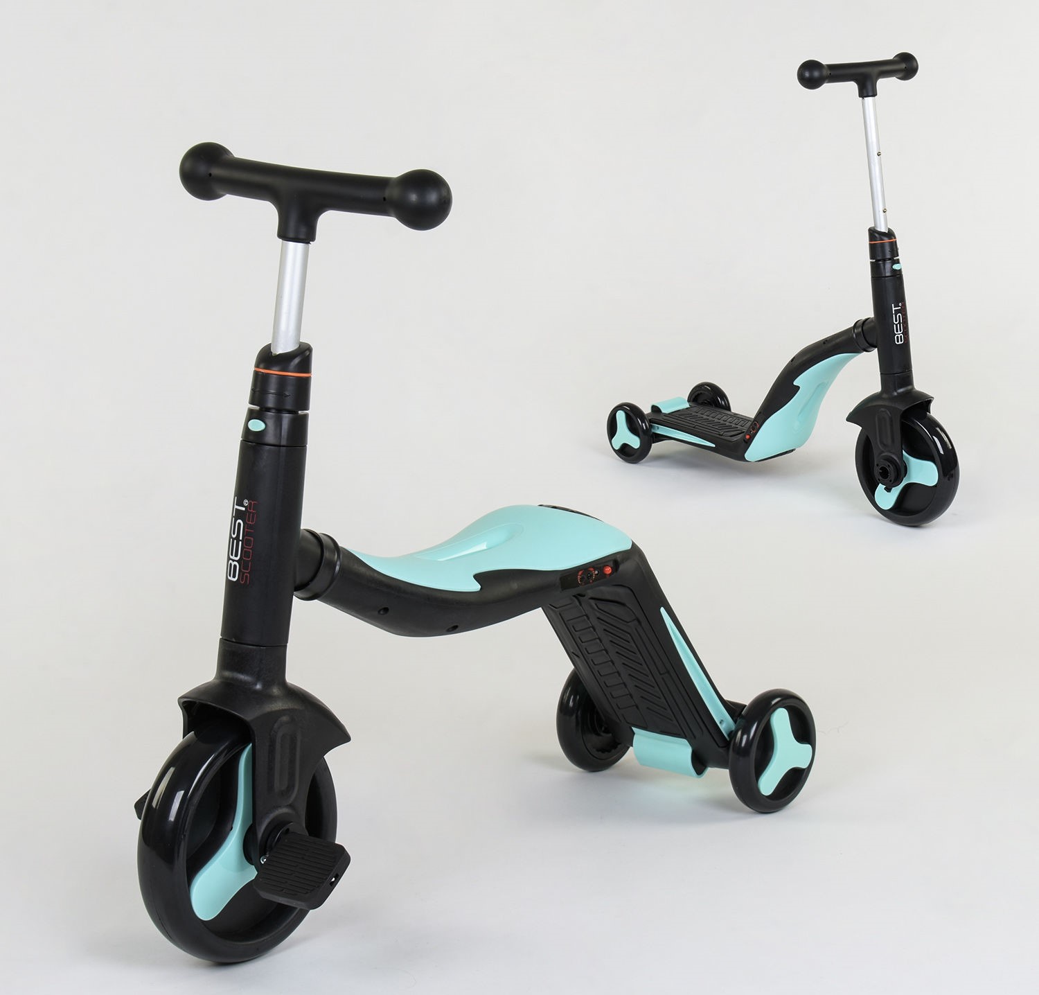 

Cамокат трехколесный Best Scooter JT 20255 3 в 1 Самокат беговел велосипед С подсветкой и музыкой 8 мелодий Черный с голубым
