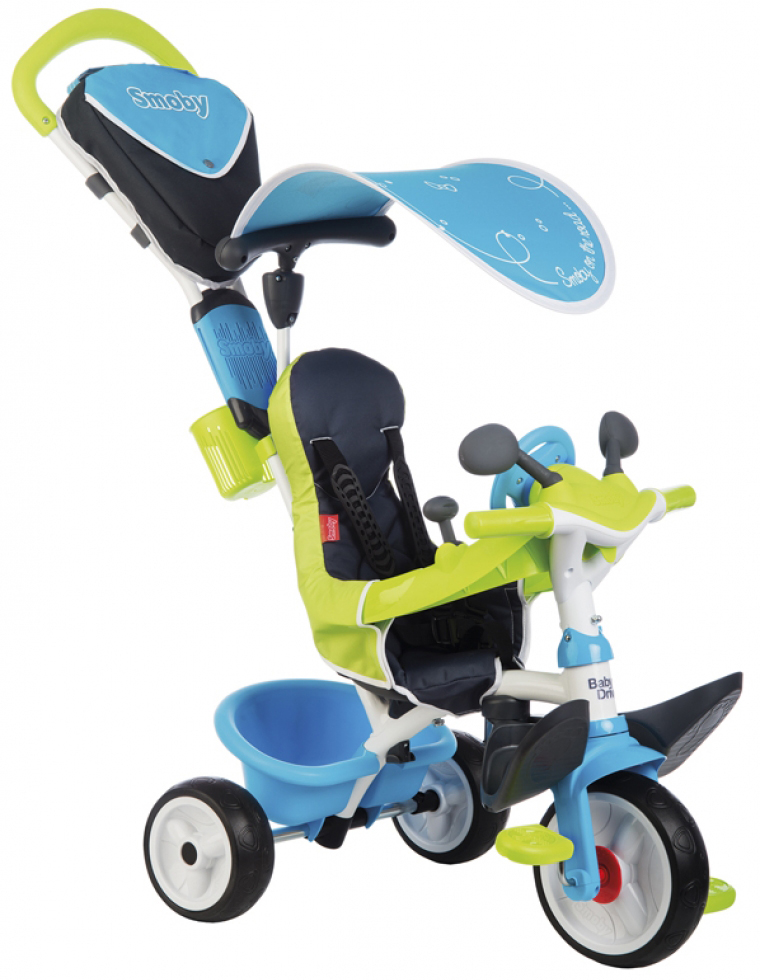 Акция на Велосипед детский Smoby Toys Беби Драйвер металлический с козырьком и багажником голубо-зеленый (741200) (3032167412003) от Rozetka UA