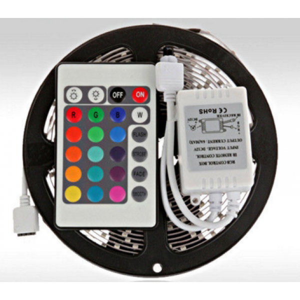 

Светодиодная лента влагозащищенная 3528 с контроллером, ДУ и БП SMD RGB 5 м (RGB-3528-1)