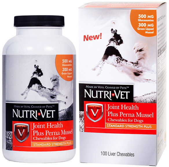 

Жевательные таблетки с глюкозамином, МСМ и мидиями Nutri-Vet Joint Health Plus Perna Mussel для здоровья суставов собак, 100 табл. (66667)
