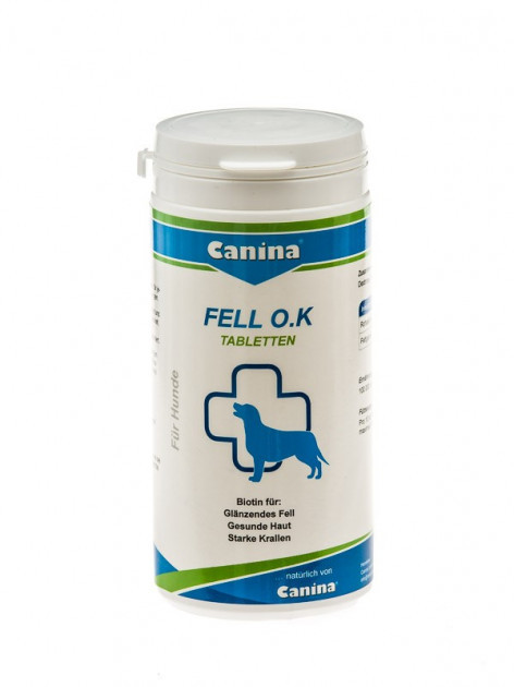 

Суточная потребность в биотине для собак Canina Fell O.K. 250 г 125 таблеток