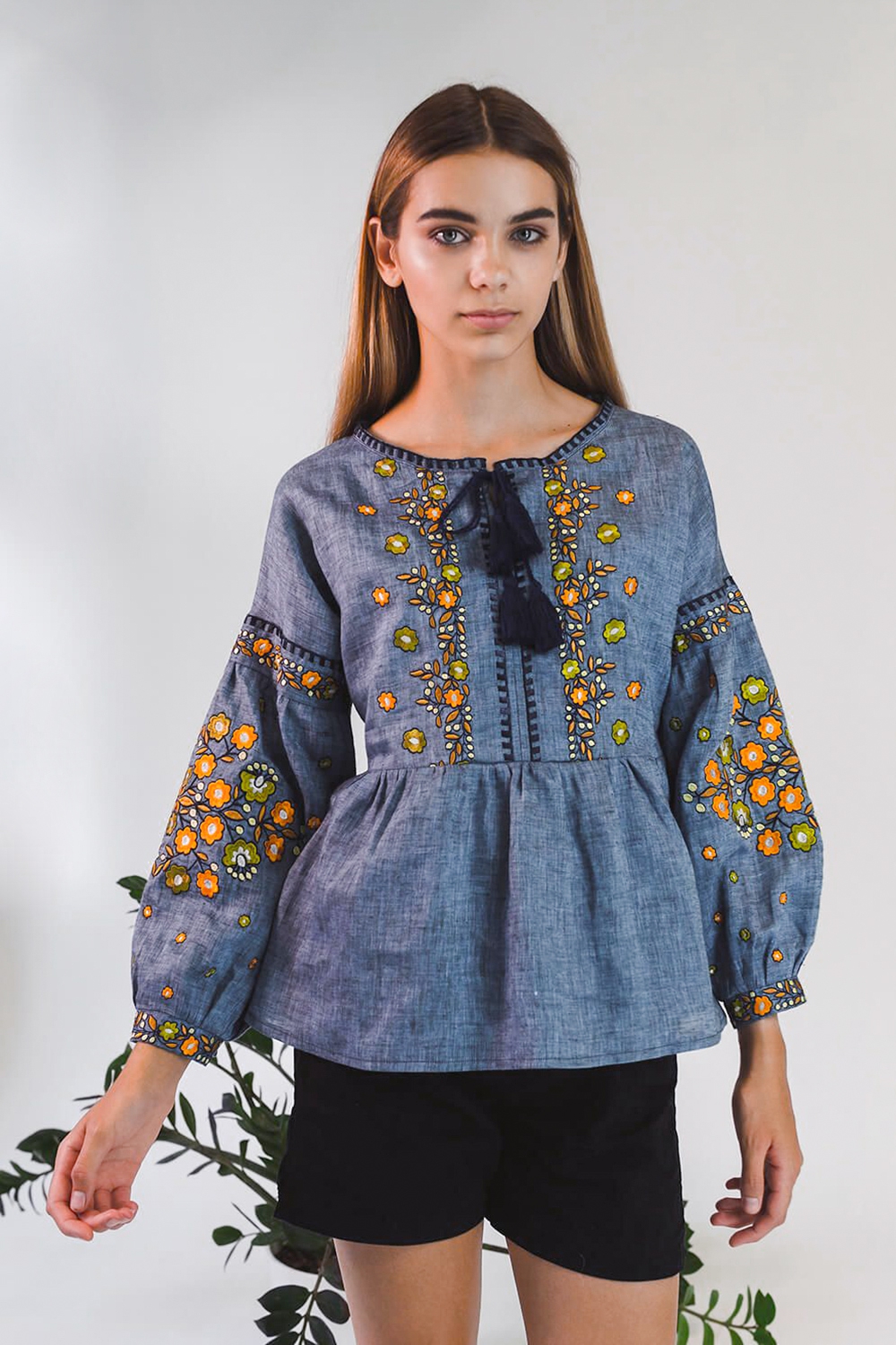 

Жіноча вишиванка блуза Denim  UKR-5194 UkrGlamour, Жіноча вишиванка блуза Denim 50 UKR-5194 UkrGlamour
