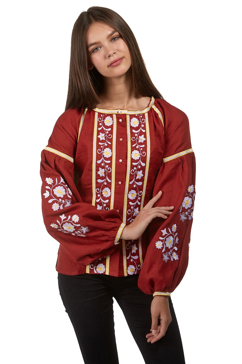 

Червона сорочка з білими квітами  UKR-5175 UkrGlamour, Червона сорочка з білими квітами 52 UKR-5175 UkrGlamour