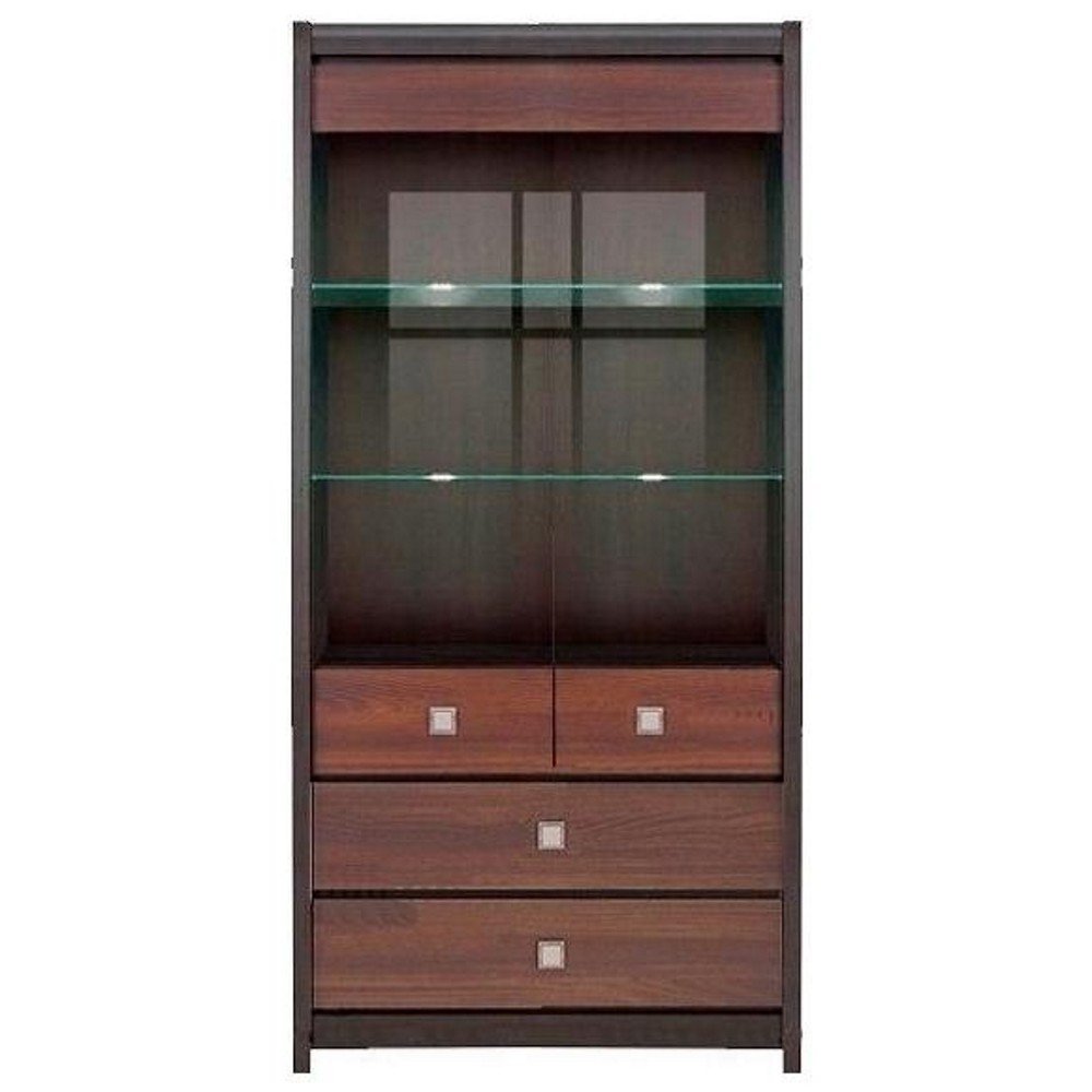 

Шкаф-витрина BRW (Black Red White) Лорен REG 2W2S+подсветка Венге / Акация мали бронза