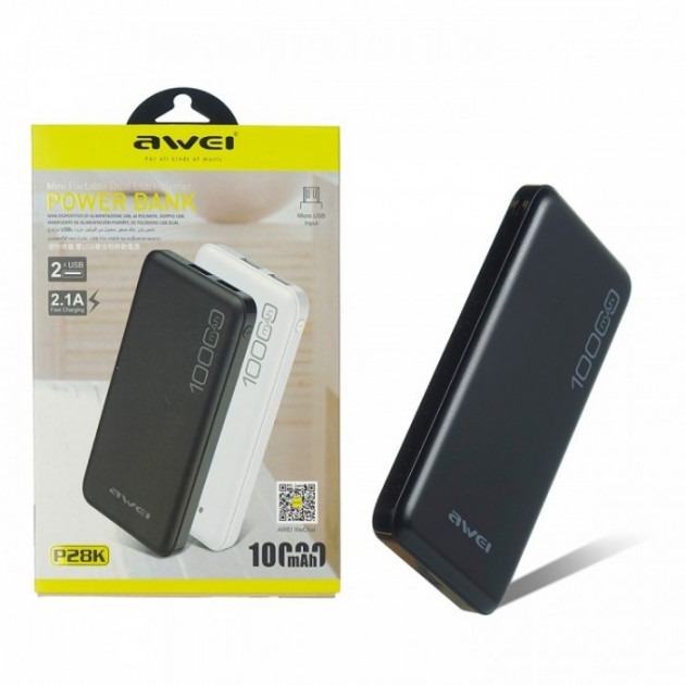 

Портативное зарядное устройство 10000 mAh Power Bank Awei (P28K)черный