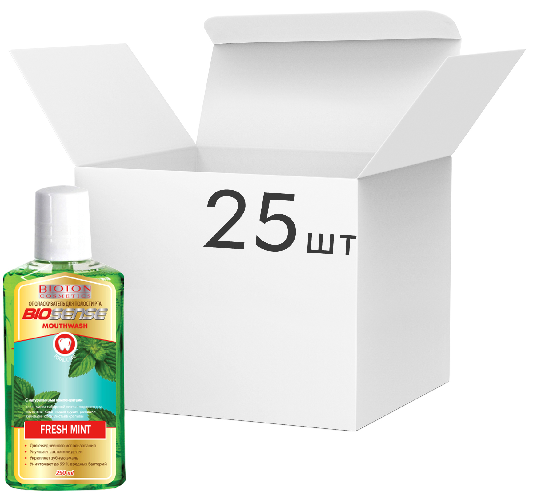 Акція на Упаковка ополаскивателя для полости рта Bioton Cosmetics Fresh mint 250 мл х 25 шт (4820026152806) від Rozetka UA