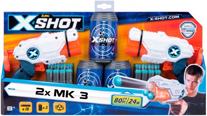 

Набор скорострельных бластеров X-Shot EXCEL Combo Pack (2 вида оружия 3 Barrel Shooter 3 банки 16 патронов) белые