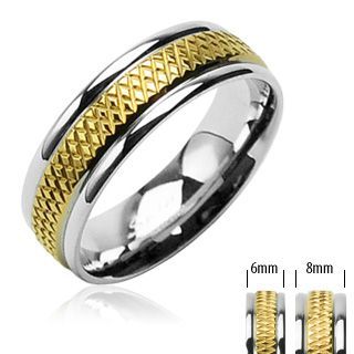 

Кольцо из стали Spikes R-H1608 с золотистой рельефной серединой (Размер 13 (наш 22,3), ширина 8мм)