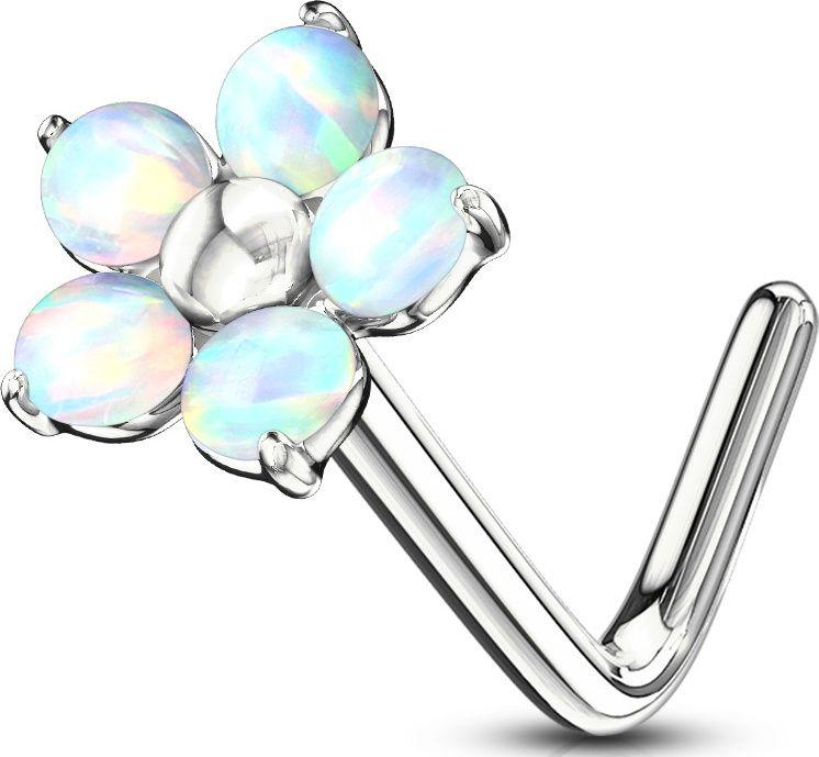 

Стальной нострил для пирсинга носа "Цветок" с искусственным опалом PiercedFish NOL-593 (Белый)