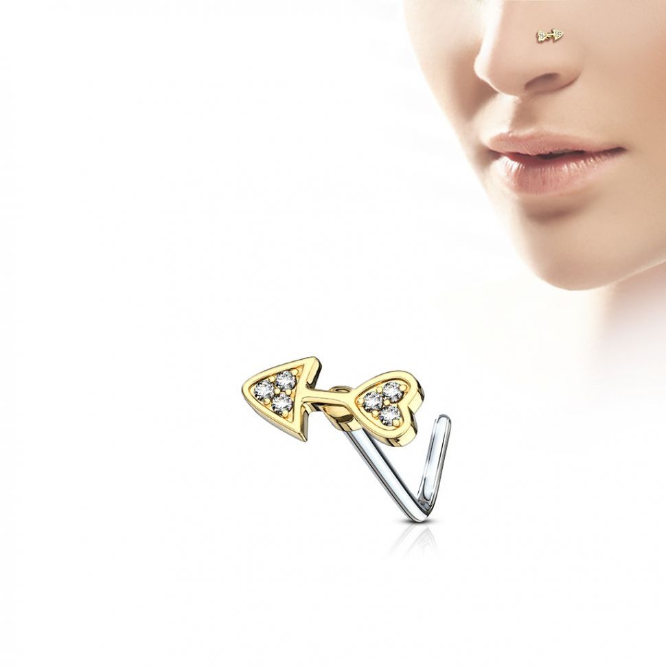 

Серьга для пирсинга носа PiercedFish NOL-626 с фианитами (Цвет: желтое золото)