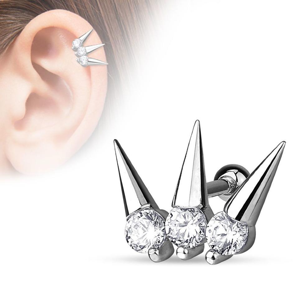 

Серьга в козелок, хеликс "Шипы" из медицинской стали с фианитами PiercedFish JA15949