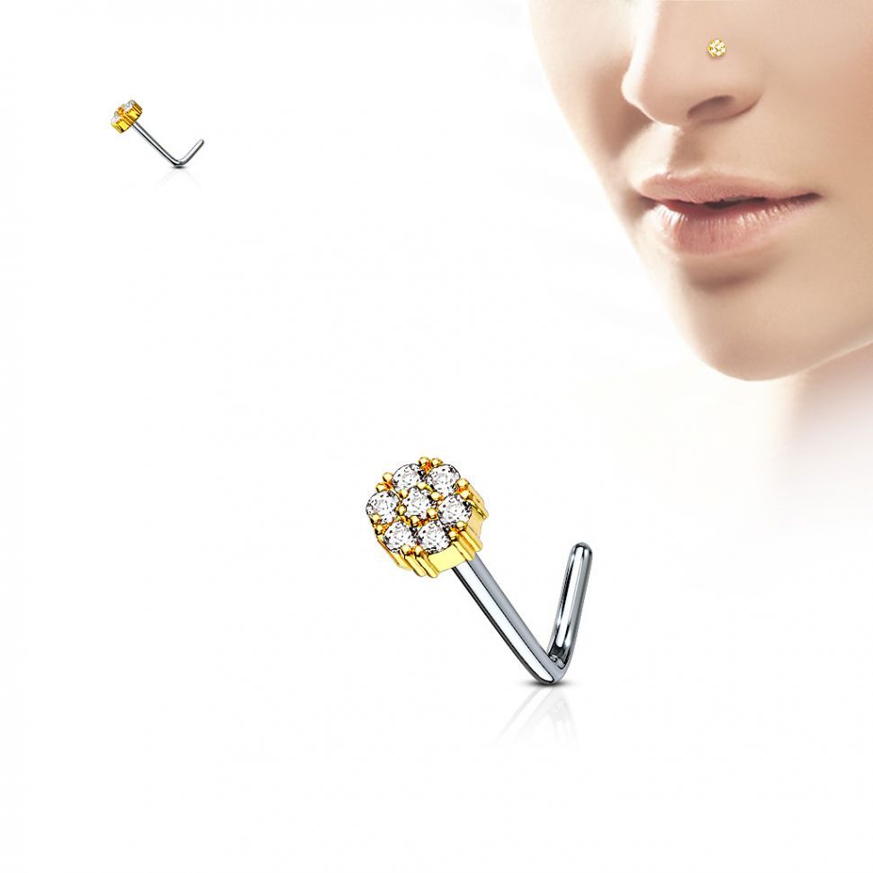 

Серьга для пирсинга носа PiercedFish NOL-605 с фианитами (Цвет: желтое золото)