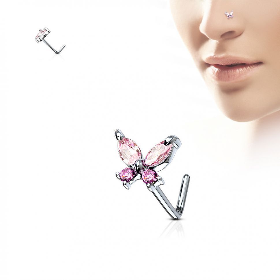 

Серьга для пирсинга носа PiercedFish NOL-611 с фианитами (Цвет: Розовый)