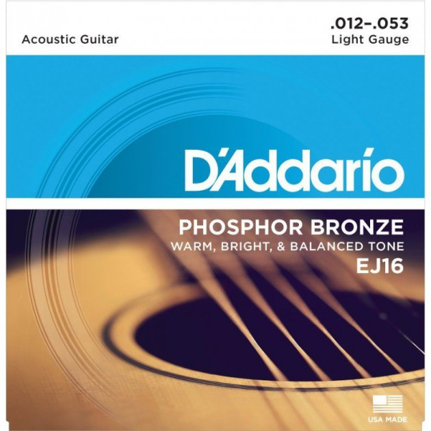 

Струны для акустической гитары D'Addario EJ16 Phosphor Bronze Light Acoustic Guitar Strings 12/53