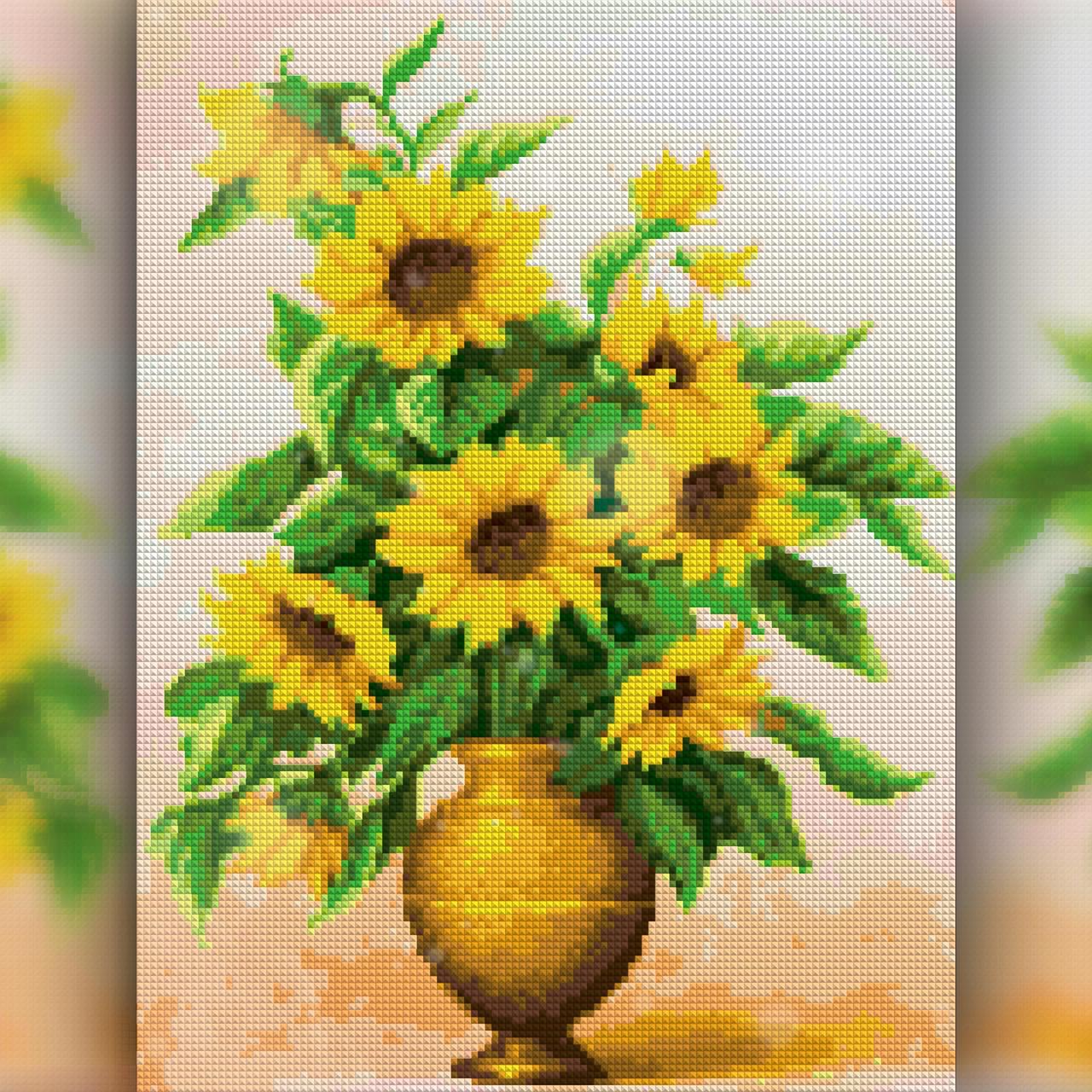 

Алмазная вышивка "Подсолнухи в вазе" 40x50 The Wortex Diamonds