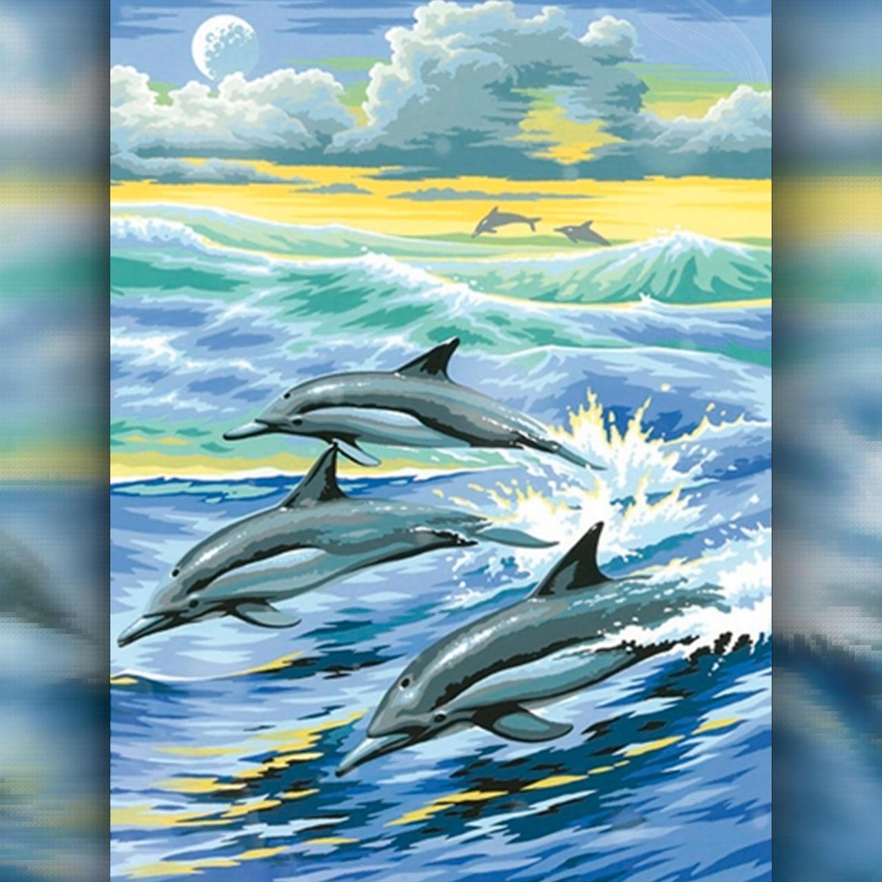 

Алмазная вышивка "Дельфины в море" 40x50 The Wortex Diamonds