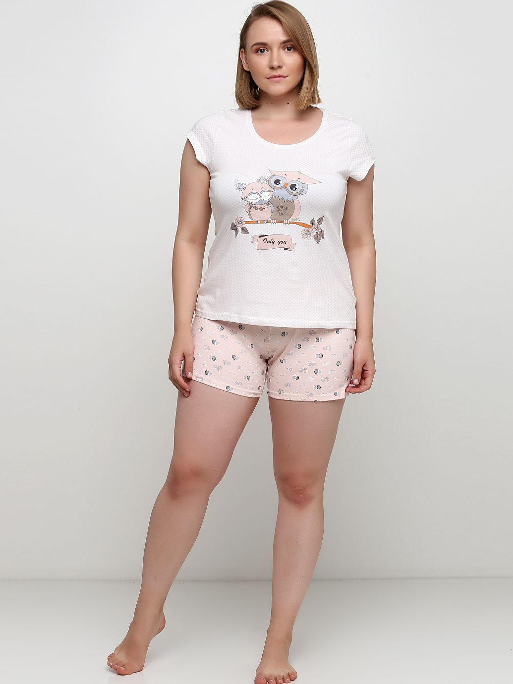 Акція на Піжама (футболка + шорти) жіноча великих розмірів Elitol 5504 XL Бежева від Rozetka