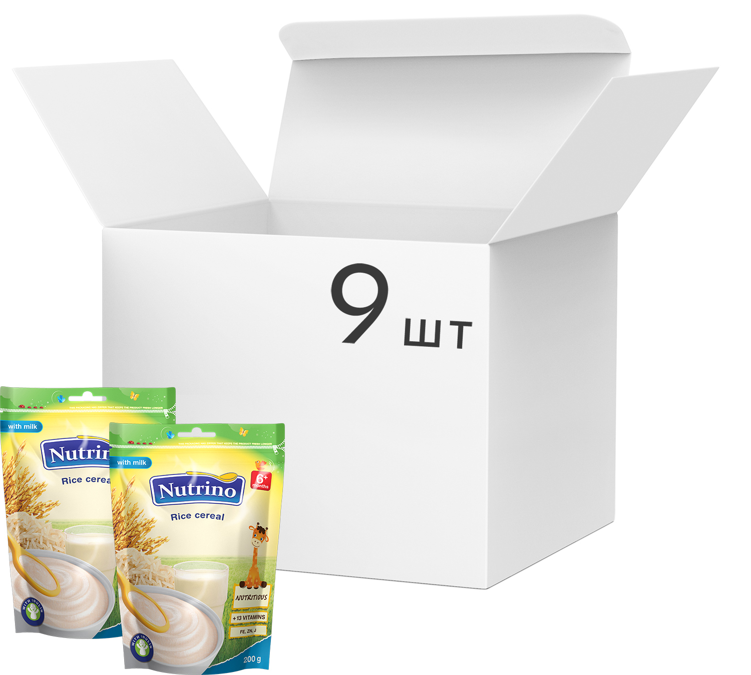 

Упаковка молочной каши Nutrino Рисовая с 6 месяцев 200 г х 9 шт (8606019657574)