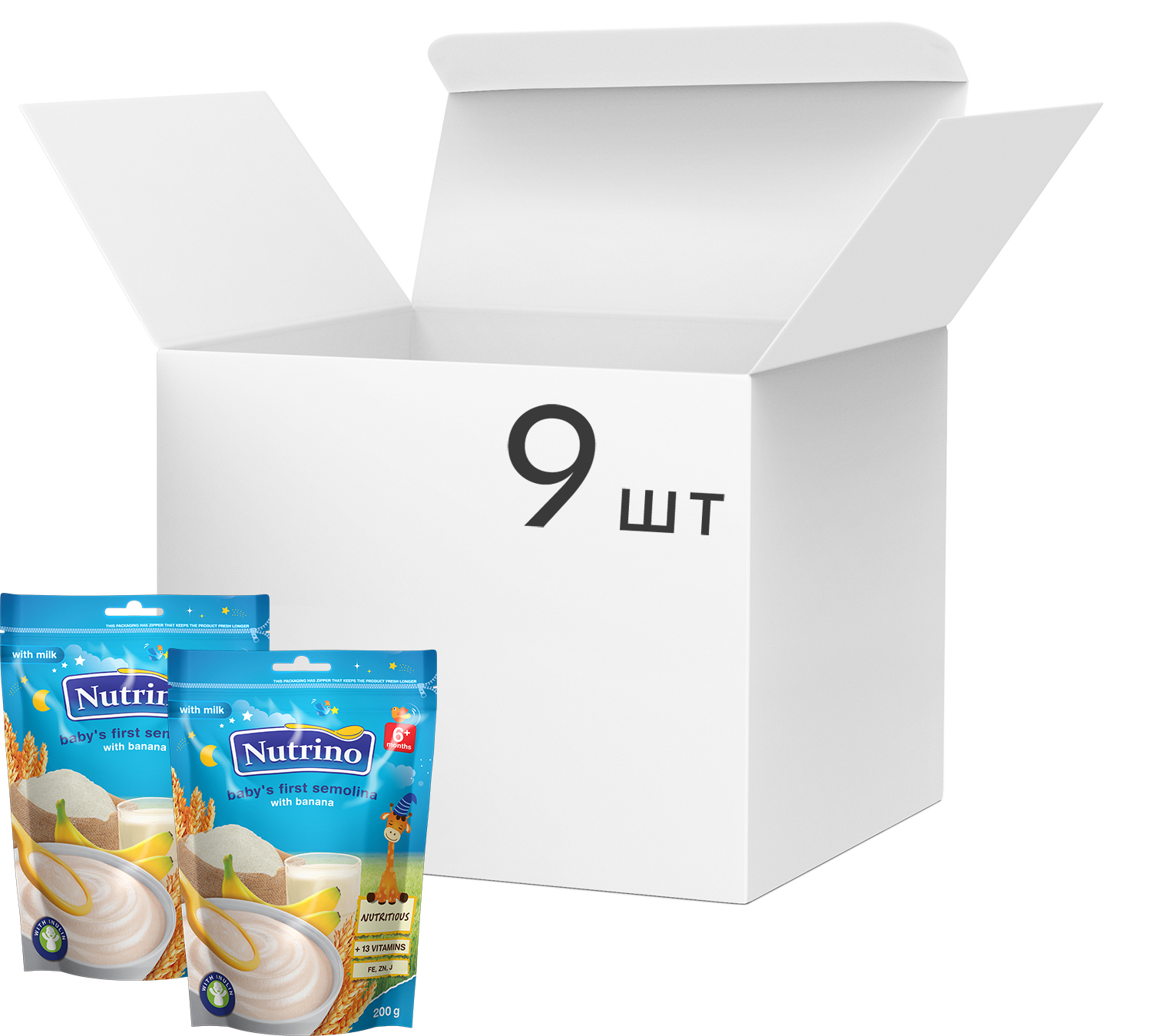 Акція на Упаковка молочной каши Nutrino Манная с бананом с 6 месяцев 200 г х 9 шт (8606019657581 ) від Rozetka UA