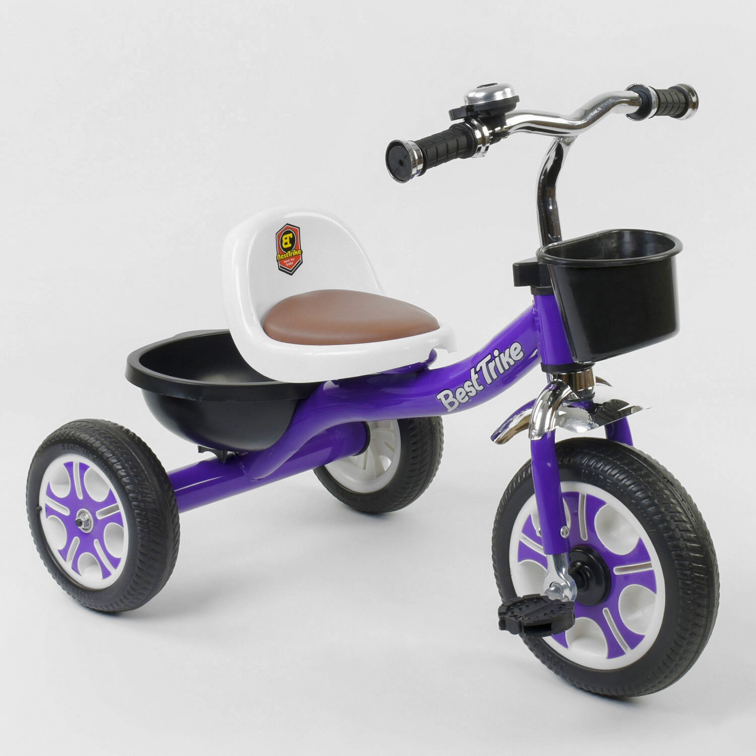 

Детский трехколесный велосипед Best Trike LM-1355 колеса пена две корзины Фиолетовый
