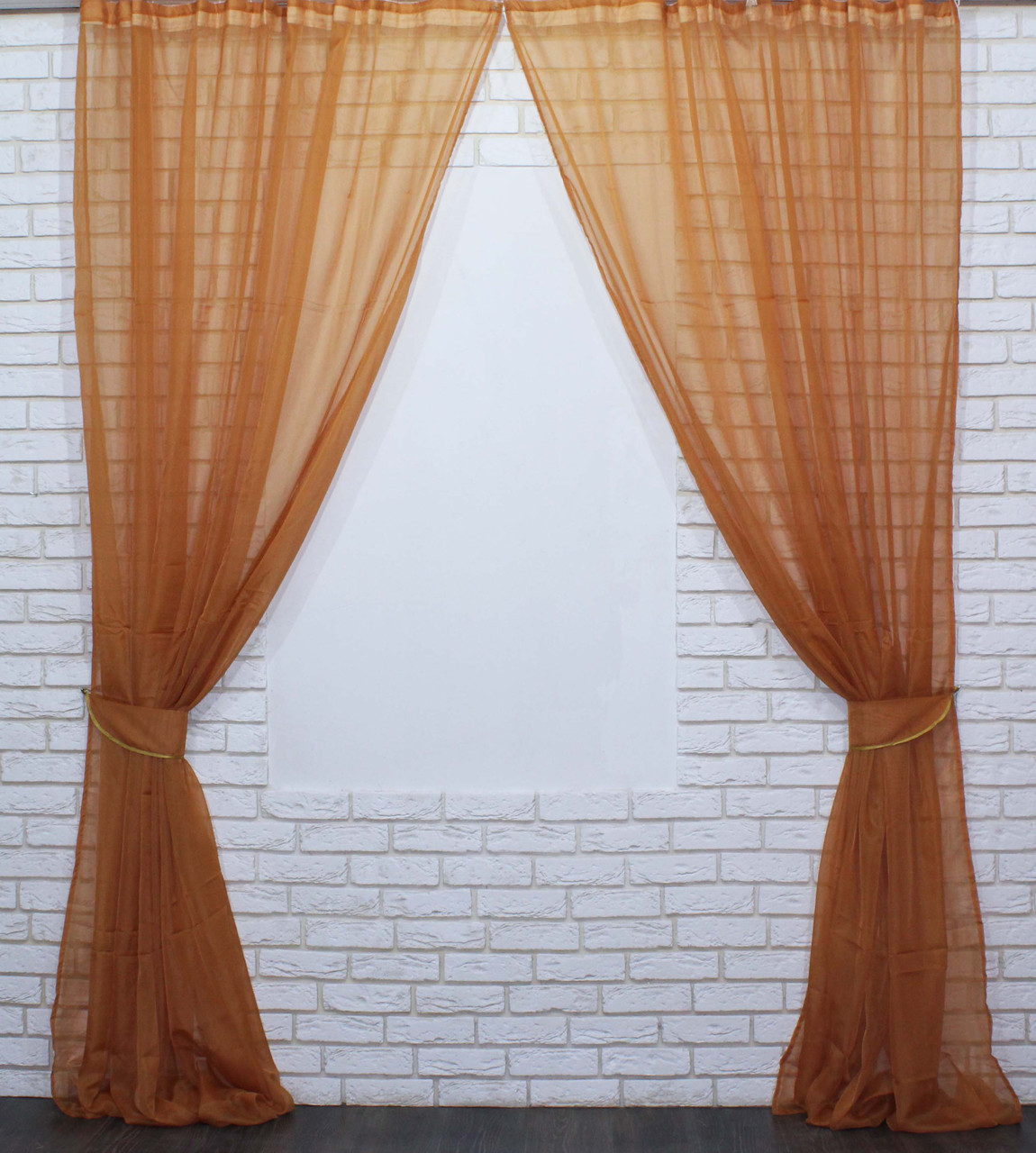 

Комплект декоративных штор из шифона, цвет кофейный две шторы по 2.5м.