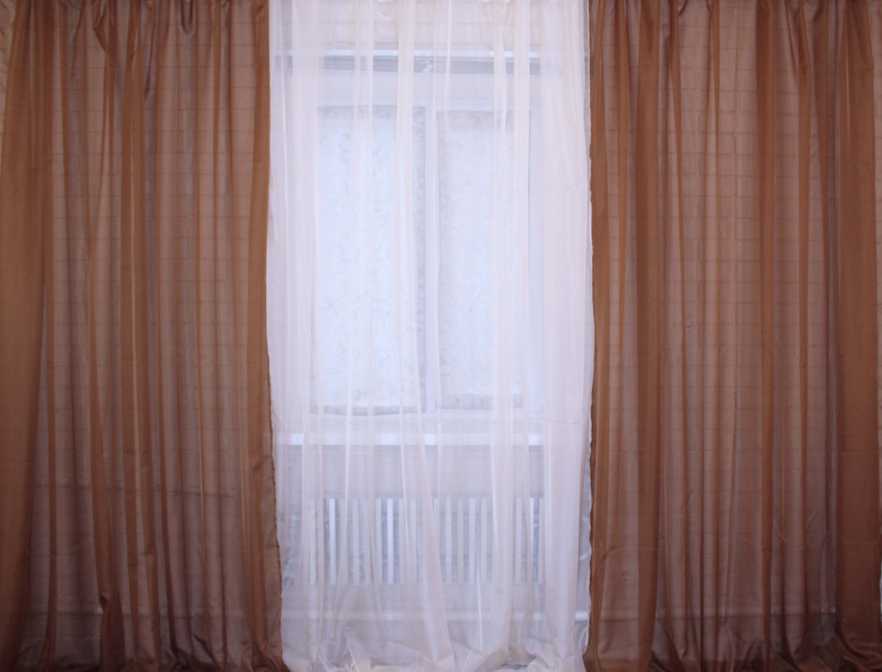 

Комплект из шифона, декоративная гардина. Цвет коричневый с бежевым 002дк Ширина 6м.