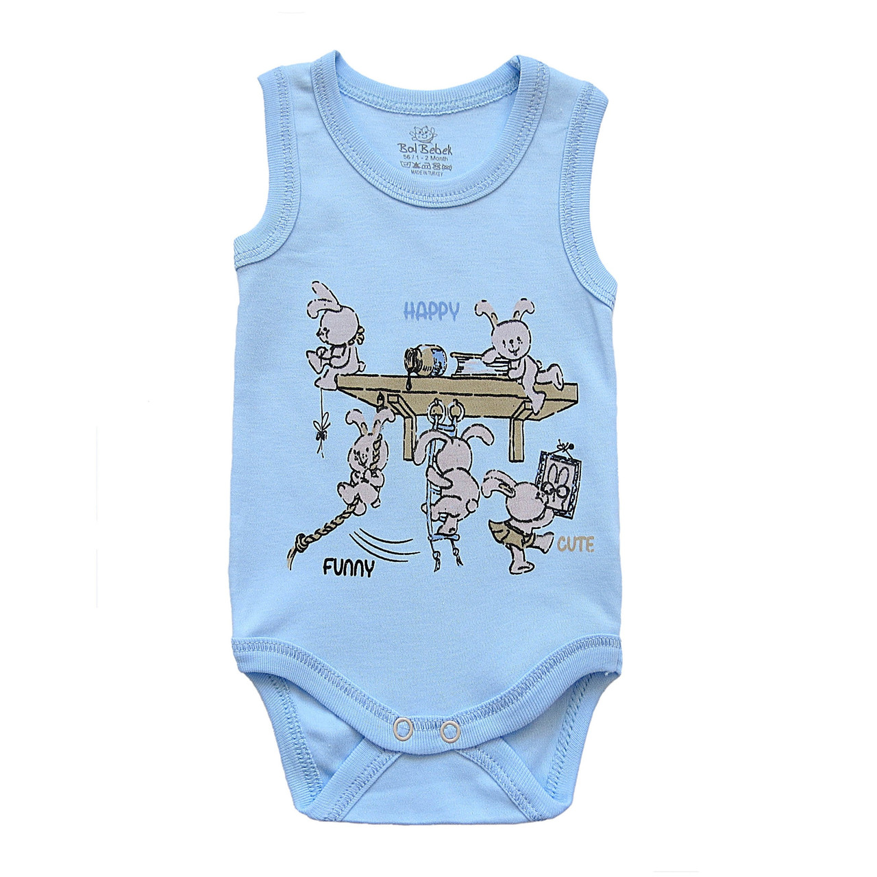 

Боди-майка Bal Bebek "Кролики" для мальчика 56 см Синяя 8723