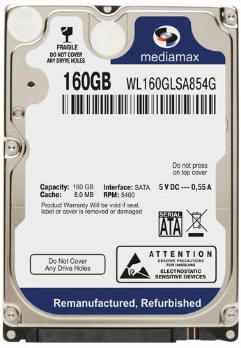 

Жесткий диск Mediamax 160ГБ 5400об/м 8МБ 2.5" SATA II (WL160GLSA854G)