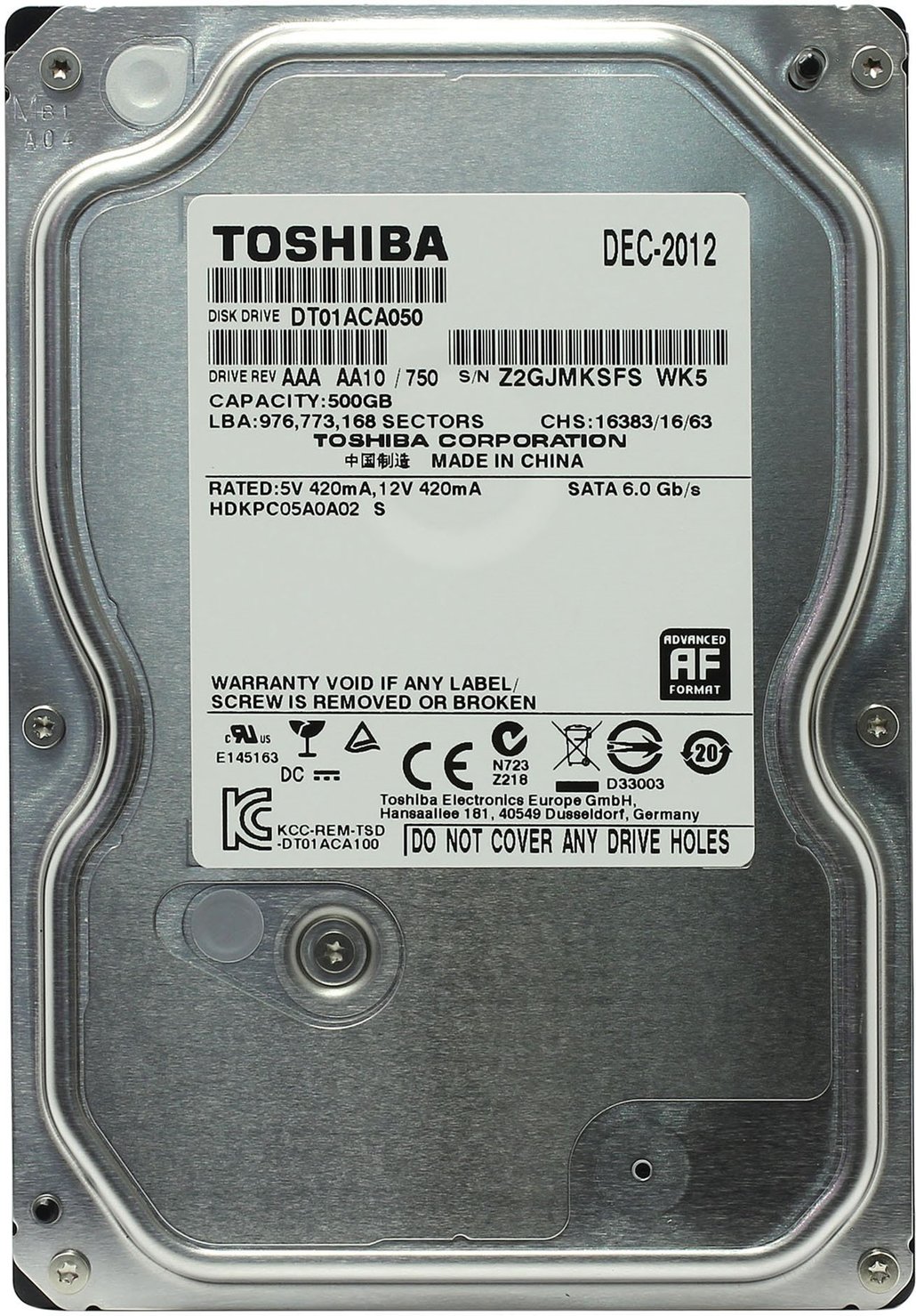 

Жесткий диск Toshiba 500ГБ 7200об/м 32МБ 3.5" SATA III (DT01ACA050)