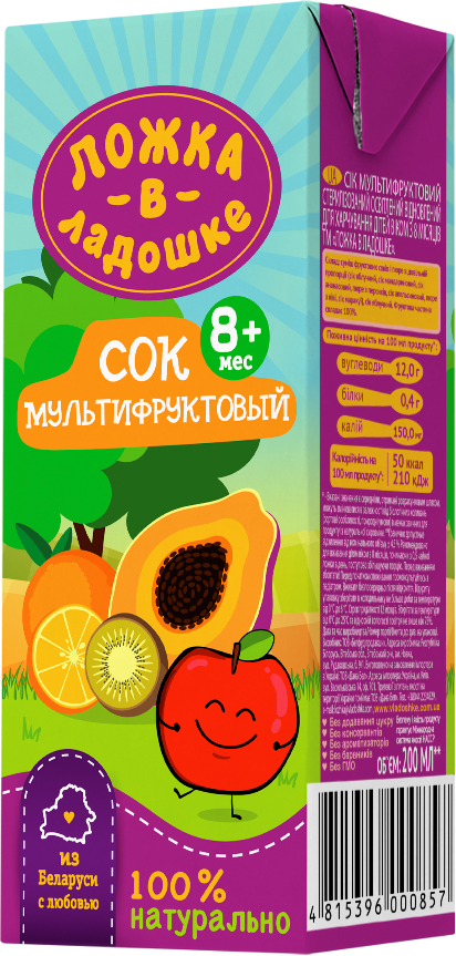 

Упаковка сока Ложка в ладошке Мультифруктовый 200 мл х 27 шт (4815396001014_4815396000857)