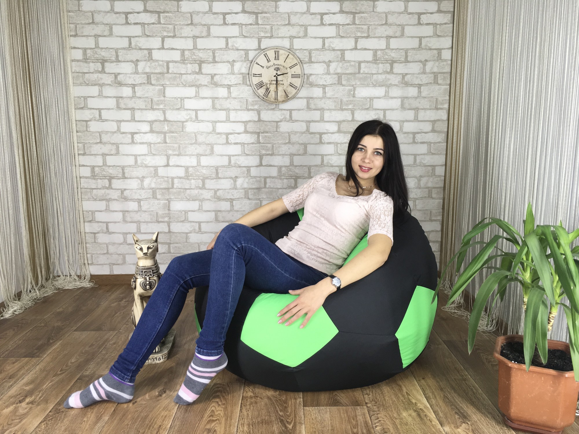 

Кресло груша "Elegant" Мяч Оксфорд черный + салатовый 100 см
