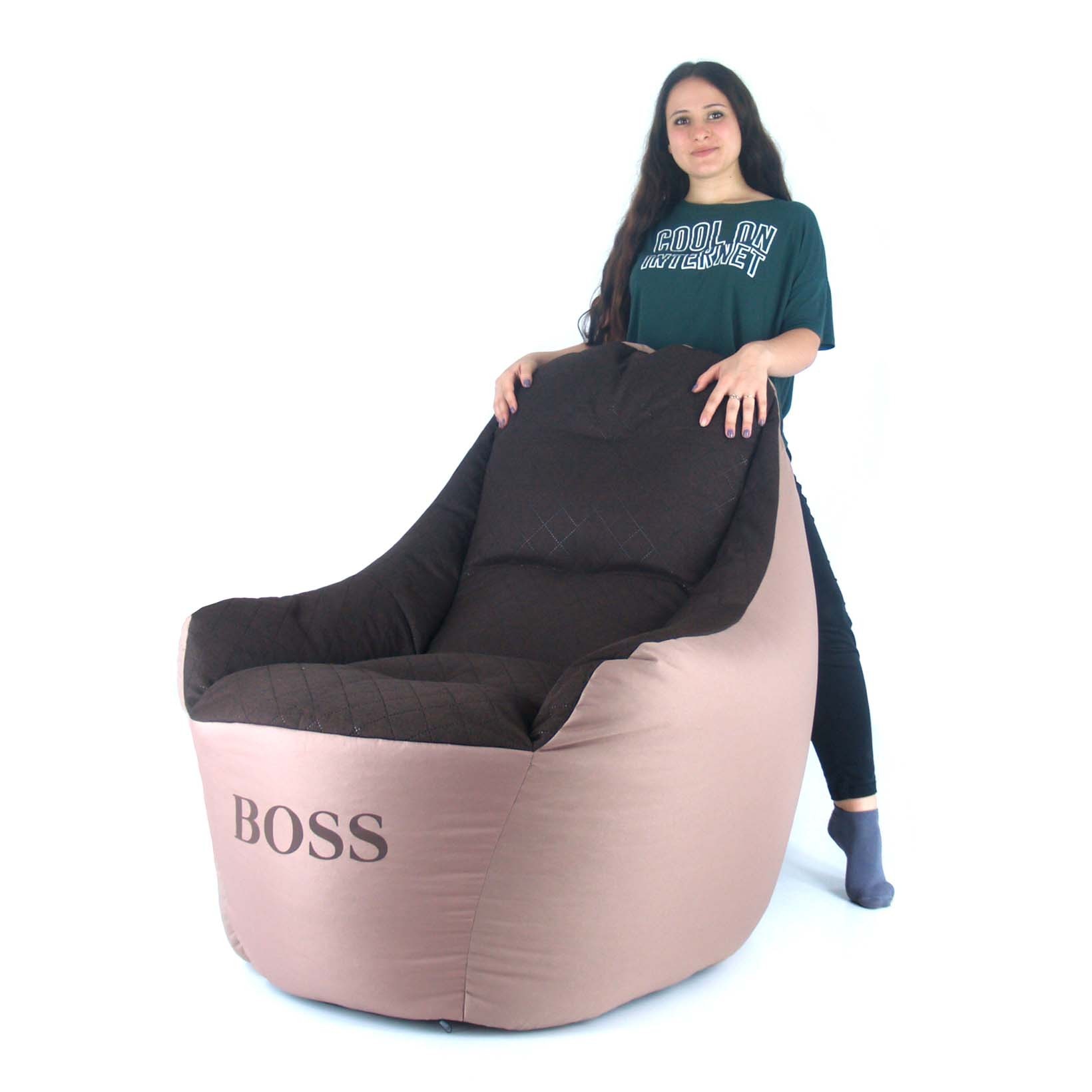 

Кресло - мешок "Elegant" кресло Boss Оксфорд розовый беж + шоколад Рогожка Ромб ХL 100 см х 95 см