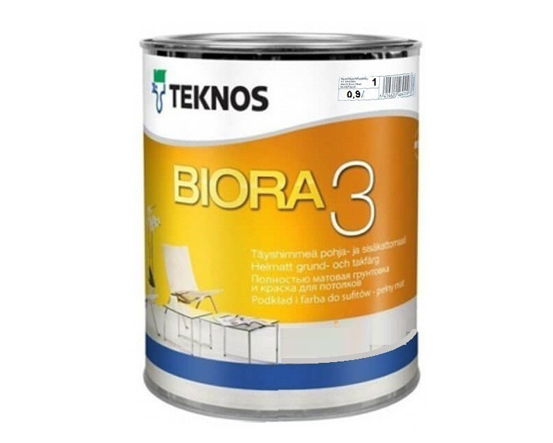 

Водорозчинна фарба для стін та стелі Teknos Biora 3, 0.9 л