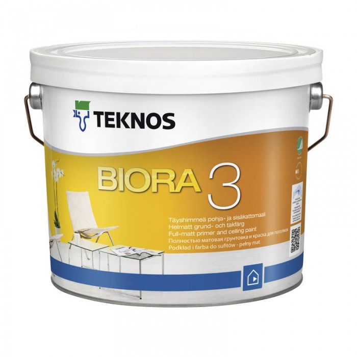 

Водорозчинна фарба для стін та стелі Teknos Biora Primer, 2.7 л
