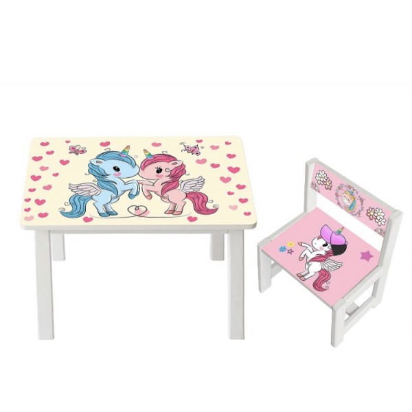 

Столик детский и стульчик c укреплением Toys высота 43,5 см. 60/40 Единорожки розовые BSM1-1919