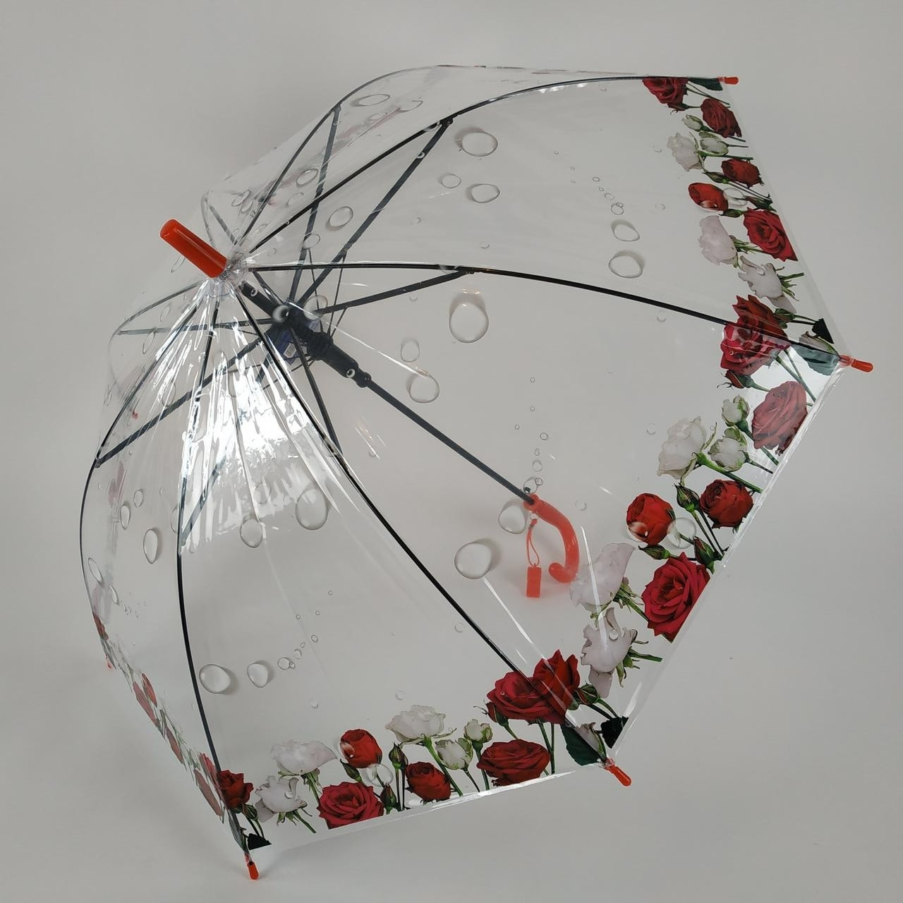 

Прозрачный зонт-трость с изображением роз, полуавтомат от фирмы "Feeling rain", 1315-5
