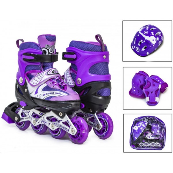 

Роликовые коньки Maraton Sport Set 34-37 фиолетовый Happy Violet с комплектом защиты, шлемом