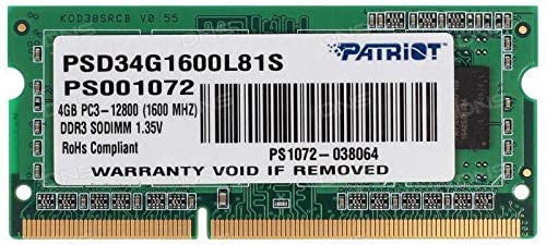 

Оперативна пам'ять Patriot DDR3L SL 4GB 1600 MHz CL11 SODIMM (PSD34G1600L81S)