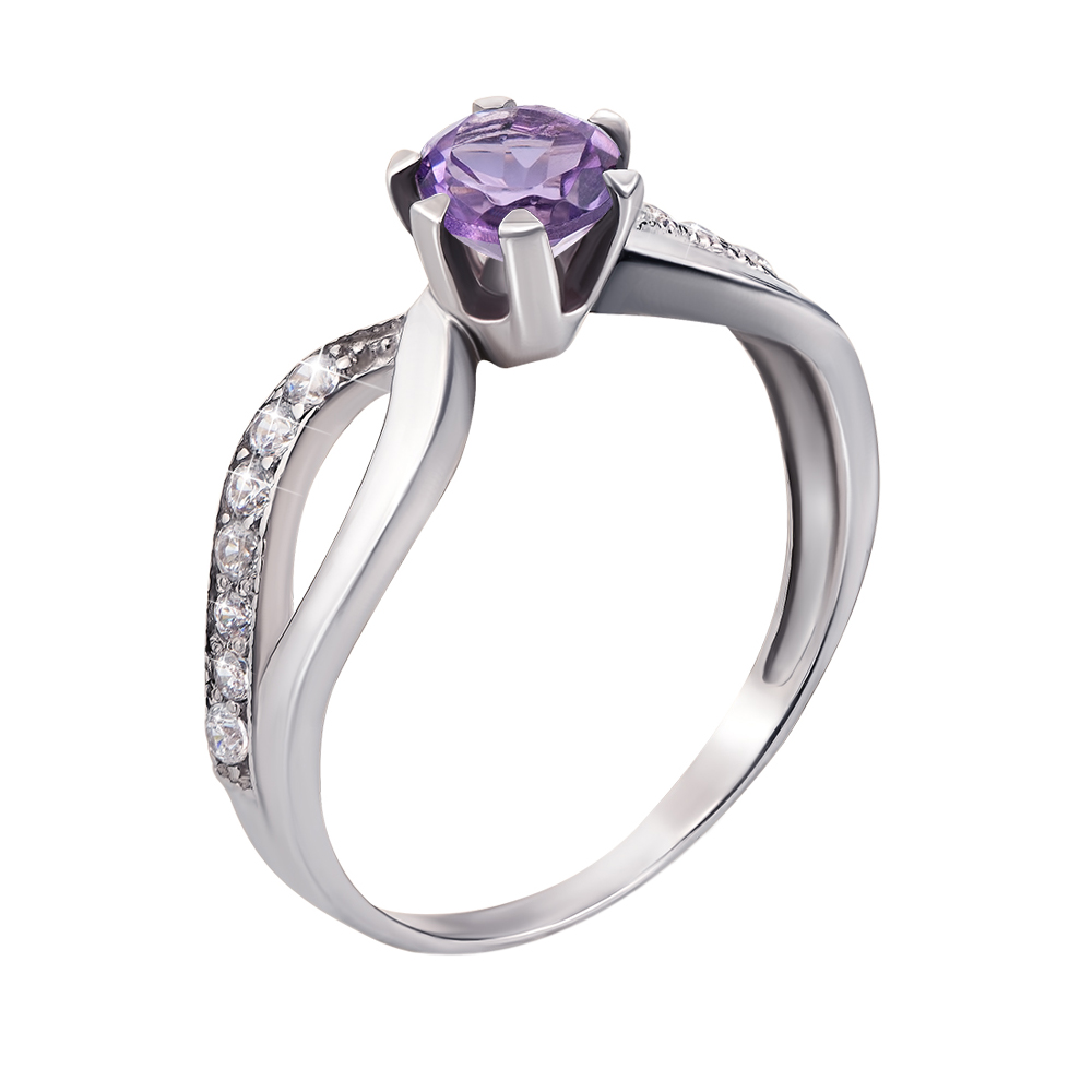 

Серебряное кольцо с аметистом и фианитами 000104958 17 размера