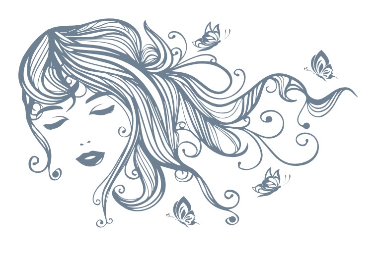 

Интерьерная виниловая наклейка на стену IdeaClock Beautiful girl with butterflies 120х75 см Серебристо-серый(53234-46-56)